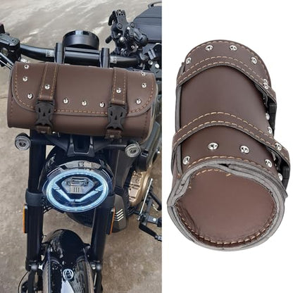 Motorcycle Cruiser Tool Bag Fork Front Fork Bag Waterproof Handlebar Motorcycle Saddlebag Fit for Honda Suzuki Yamaha (Brown)