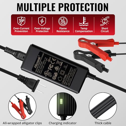 14.6V, 3A Battery Charger for 12V LiFePO4 Motocycle Battery, with Dual Alligator Clips Connector - size: HC-Charger-3A