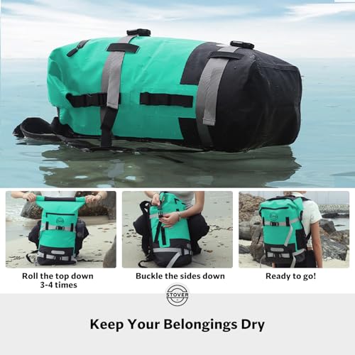 STOVER 5/10/25/30/40/55L Waterproof Dry Bag- Roll-Top Backpack w/Phone Case- Kayaking, Hiking, Camping, Boating- Men/Women - color: 40l Teal (With Phone Case), size: 40L