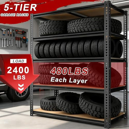 Garage Racks for Storage，5-Tier Adjustable Garage Shelving Storage Shelves,2400LBS Capacity Heavy Duty Shelving for Carport Warehouse Basement,72" H x40 W x20 D - size: 72" H x 40" W x 20" D