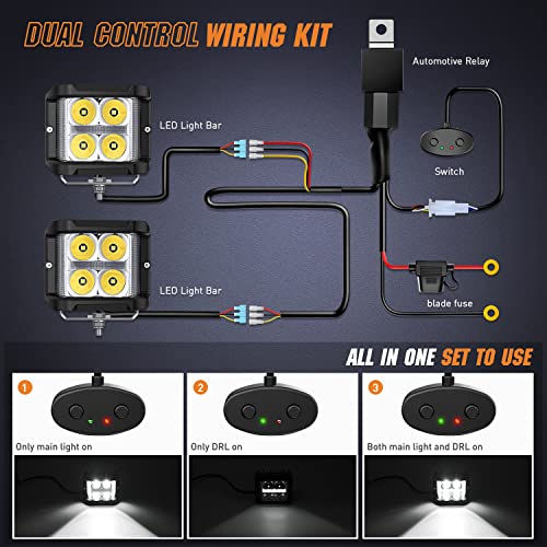 Nilight Side Shooter LED Light Pods with DRL, 4 Inch 26W Spot Flood Combo LED Cubes Light w/ 16AWG Wiring Kit for Fog Light Driving Light Auxiliary Light on Truck ATV UTV, 5 Years Warranty White - color: 4LED Sideshooter Spot Pod w/ White DRL