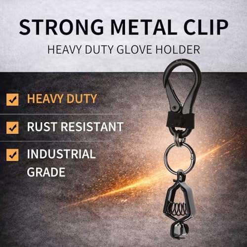 Heavy Duty Glove & Hat Clip with Carabiner, All-Metal Spring Clamp Work Glove Holder for Tool Belt, Harness, Backpack - style: Industry