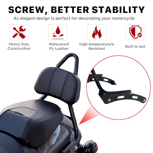 Motorcycle Passenger Backrest for Indian Chief Bobber Dark Horse 2022-2023, Road Glide Sissy Bar, Detachable Passenger Assembly Backrest Pad (Black)