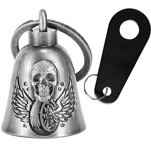 Dream Apparel Motorcycle Bell Guardian Angel Drive Away Gremlin, Biker Bell for Men Women Rider Riding, Good Luck Gift - style: Wing Wheel & Skull Ghost