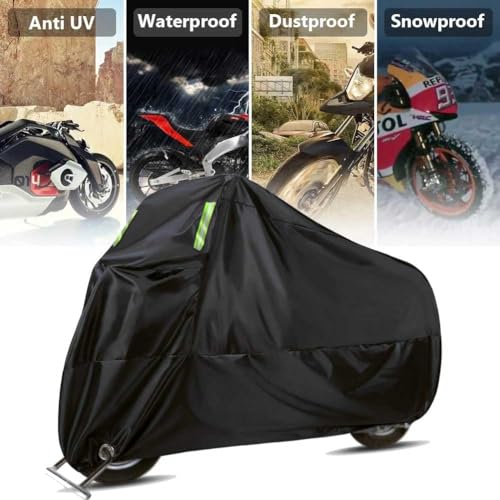 Motorcycle Cover Waterproof Motorbike Cover All Season 190T Durable Night Reflective Snow Cover with Lock-Holes & Storage Bag Vehicle Cover for Outdoor 116 x 55 x 43 inches - size: 116 x 55 x 43 inches