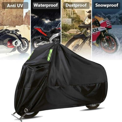 Motorcycle Cover Waterproof Motorbike Cover All Season 190T Durable Night Reflective Snow Cover with Lock-Holes & Storage Bag Vehicle Cover for Outdoor 116 x 55 x 43 inches - size: 116 x 55 x 43 inches