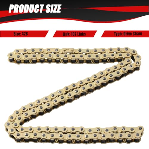 KAMIER 428 Drive Chain 102 Links Gold with Chain Breaker for 50cc 70cc 90cc 110cc 125cc CT90 CT110 TaoTao Coolster Vitacci Apollo Trailmaster Pit Dirt Bike 4 Wheeler ATV Quad Go Kart Heavy Duty Parts - style: 102