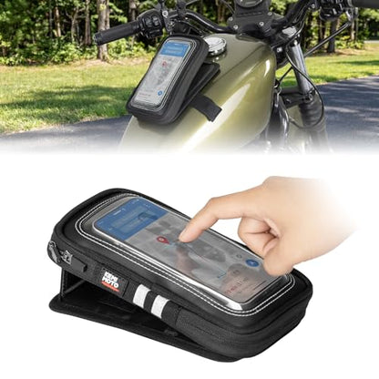 KEMIMOTO Magnetic Motorcycle Phone Case Tank Bag Phone Holder Breathable Gas Small Phone Bag Case Adjustable Angle Touch Screen Cell Phone Mount Universal up to 6.9 Inch