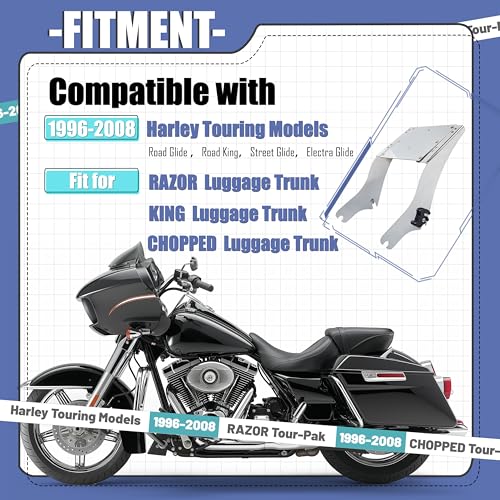 ECOTRIC Detachable Luggage Trunk Mount Rack Compatible with Harley Davidson Touring 1997-2008 Razor Chopped King Luggage Trunk Fit for Road Glide Street Glide Road King Electra (Chrome) - color: Chrome