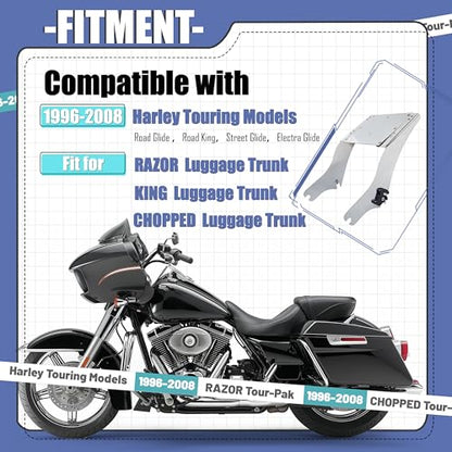 ECOTRIC Detachable Luggage Trunk Mount Rack Compatible with Harley Davidson Touring 1997-2008 Razor Chopped King Luggage Trunk Fit for Road Glide Street Glide Road King Electra (Chrome) - color: Chrome