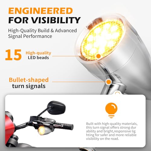 Rich Choices 2pcs Chrome 15 LED Motorcycle Stop Brake Running Turn Signal Indicator Amber Lights For Harley Honda Chopper (Chrome with net-Amber Light) - color: Chrome with net-Amber Light
