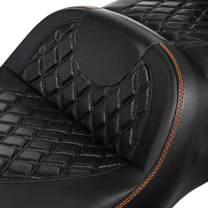 SLMOTO Gel Hammock Rider Driver Seat + Passenger Backrest Pad Sissy Bar Fit for Harley Touring Road King Glide Street Glide Electra Glide 2014-2023 Black Red Motorcycle 2 Up - color: Gel Style B Red Seat + Backrest