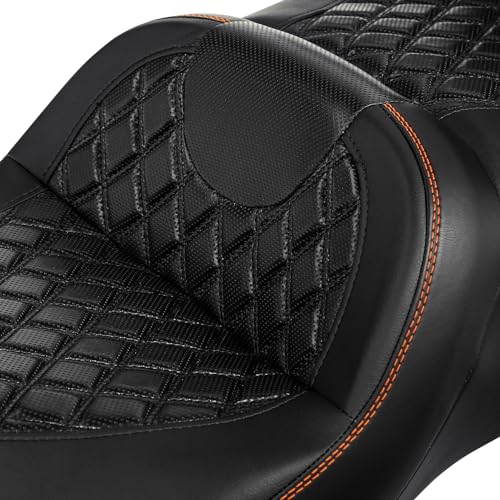 Hammock Seat Motorcycle Driver Passenger Seat with Wrap-Around King Tour Trunk Backrest Pad Sissy Bar fit for Harley Touring Road King FLHR Street Glide FLHX Road Glide FLTRX 2014-2021 - color: A Style Blue + 2 Backrest 01