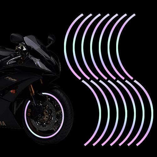 16pcs 17-19'' Reflective Wheel Rim Stripe Decal Sticker for Motorcycle Wheels Car Cycling Bike Bicycle Night Safety Decoration Stripe Universal Reflective Rim Stickers (Style 1 Colorful) - color: Style 1 Colorful