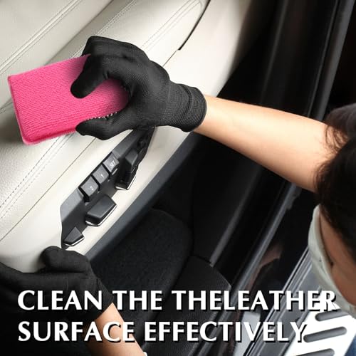 Mudder 8 Pcs Car Interior Scrubbing Sponge 5'' x 3'' Fiber Car Wax Applicator pad Household Cleaning Sponges for Leather Seat Couch Cleaning (Pink White) - color: Pink White