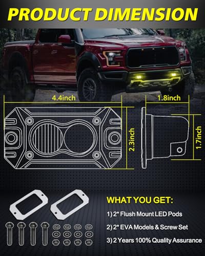 Yellow Flush Mount LED Pods, AKD Part CREE LED Flush Bumper Fog Lights 40W Spot Flood Combo Offroad Driving Lights Yellow Flush Mount LED Chase Light Pods for Trucks Pickup SUV UTV ATV - color: Yellow Flush