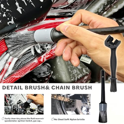 Sutekus 8Pcs Car Wheel Cleaning Kit, Tire & Rim Detailing Set with Hard Reach Bendable and Stiff Tire Brushes, Microfiber Mitt & Towel for Car Motorcycle SUV