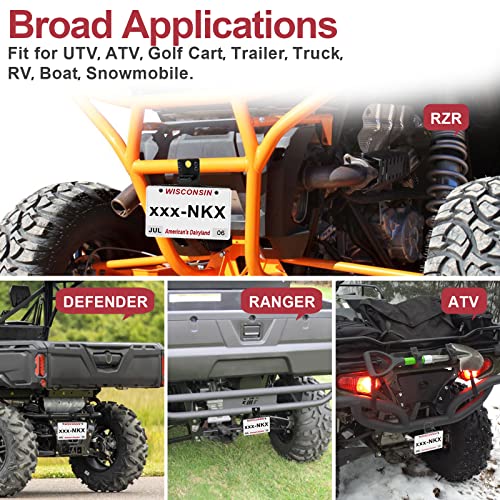 StarknightMT Universal UTV ATV License Plate Holder with LED Light, Heavy Duty Aluminum License Plate Mount Compatible with Polaris RZR Ranger, Can-Am Maverick X3, Trailer, Golf Cart, Boat, RV