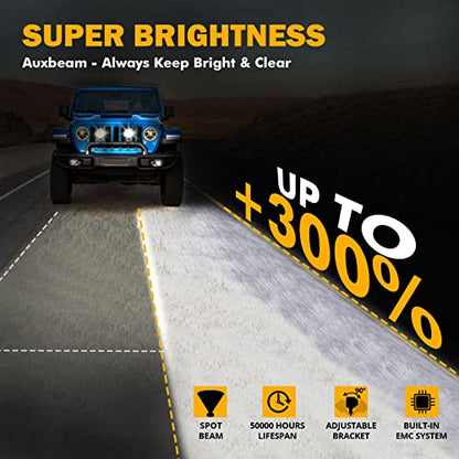 Auxbeam 4 Inch 72W Round Offroad Lights, 2PCS 7200LM LED Driving Pod Spot Lights White Beam with Wiring Harness Fit for Jeep Vehicle Truck SVU Motorcycle UTV - color: White Beam
