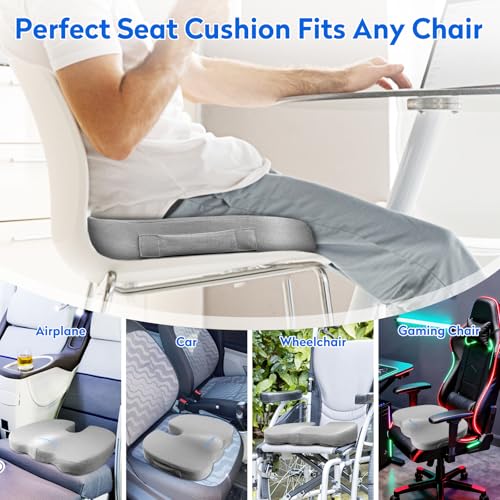 CushZone Seat Cushion, Office Chair Cushions, Car Seat Cushion, Non-Slip Sciatica & Back Coccyx Tailbone Pain Relief Chair Pad, Memory Foam(Light Grey) - color: Light Grey, size: Large