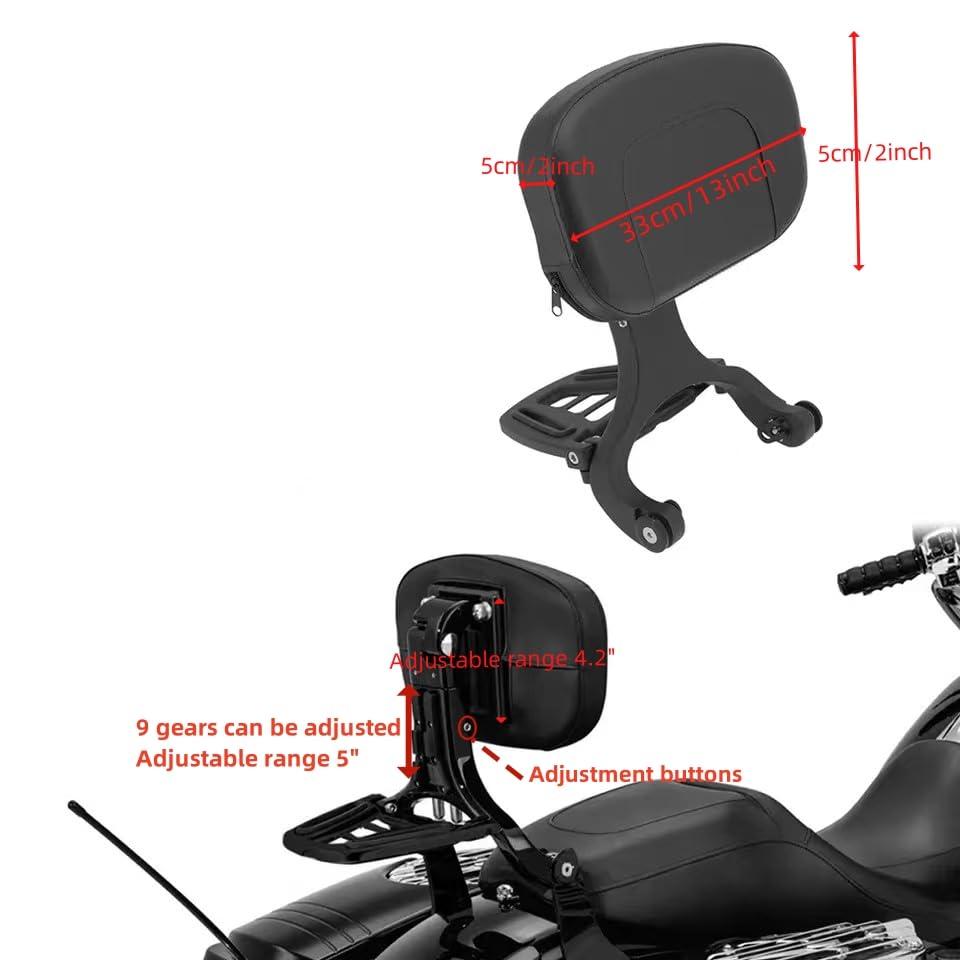 Adjustable Sissy Bar Backrest With Folding Luggage Rack For Harley/Indian/BMW R18/Honda,Black