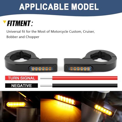 Motorcycle Turn Signals LED 55-58mm Front Fork Turn Signal Lights Indicator Clamps Amber Lamp 12V Fit for Harley Honda Yamaha Kawasaki Suzuki Indian Cafe Racer Chopper Bobber Custom - size: 55-58mm