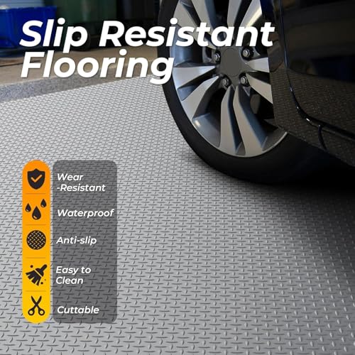 7.8 x 20 FT Garage Floor Mat for Under Car, 2.8mm Thick PVC Garage Flooring Roll, 156 SQFT Non-Slip Diamond Plate Surface, Waterproof & Wear Resistant for Mid-Size SUV, Sports Car