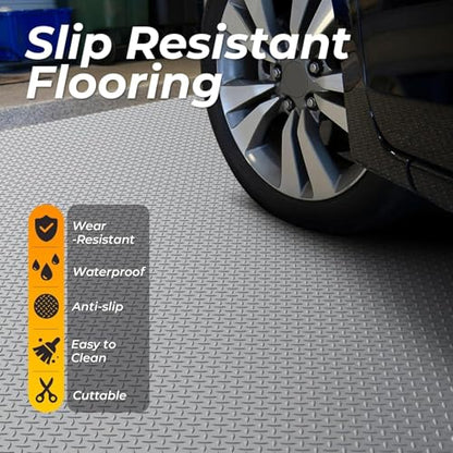 7.8 x 20 FT Garage Floor Mat for Under Car, 2.8mm Thick PVC Garage Flooring Roll, 156 SQFT Non-Slip Diamond Plate Surface, Waterproof & Wear Resistant for Mid-Size SUV, Sports Car
