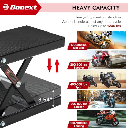 Motorcycle Lift Scissor Jack, 1200 LB Capacity Wide Deck Hoist Stand Maintenance Bikes ATVs Garage Repair Center Stand Lift Jack, Black - color: black