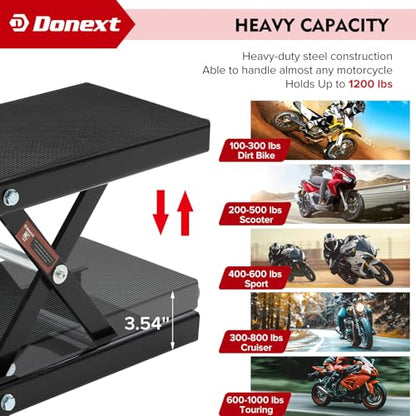 Motorcycle Lift Scissor Jack, 1200 LB Capacity Wide Deck Hoist Stand Maintenance Bikes ATVs Garage Repair Center Stand Lift Jack, Black - color: black