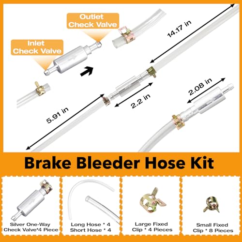 4-Pack Brake Bleeder Hose, Universal One-Way Valve Brake Bleeder Hose Kit – 6MM Air-Free Hydraulic Fluid Bleeding Tool for Hydraulic System Bleeding for Car Motorcyle Clutch