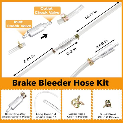 4-Pack Brake Bleeder Hose, Universal One-Way Valve Brake Bleeder Hose Kit – 6MM Air-Free Hydraulic Fluid Bleeding Tool for Hydraulic System Bleeding for Car Motorcyle Clutch