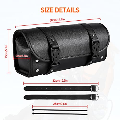 Motorcycle Fork Tool Bag for Front Fork Handlebar | Universal PU Leather Roll Bag Storage Pouch, Black