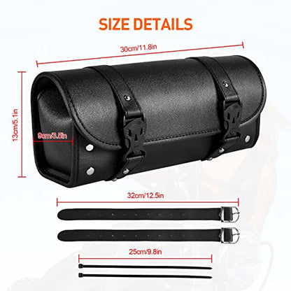 Motorcycle Fork Tool Bag for Front Fork Handlebar | Universal PU Leather Roll Bag Storage Pouch, Black