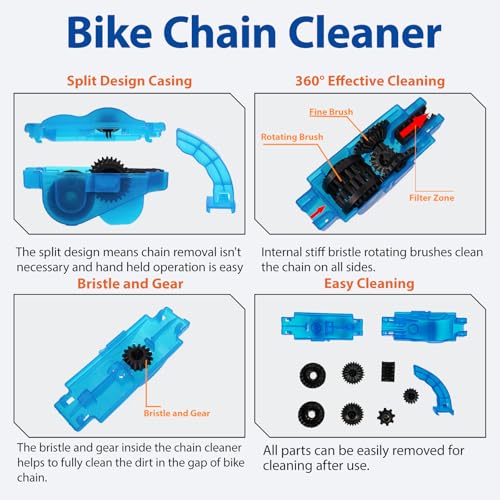 Chain Cleaner Bicycle, Bike Chain Cleaning Tool Kit with Scrubber Brushes and Gear Scraper, Easy Chain Maintenance for Road, Mountain, BMX, and Commuter Bikes