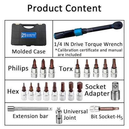 1/4-Inch Drive Click Torque Wrench Set, 44.3~221.3 IN.LB/5-25 N.m, ±3% Accuracy, 72-Tooth Dual Range Scales Adjustable Torque Wrench for Car Repair, Bike, Motorcycle
