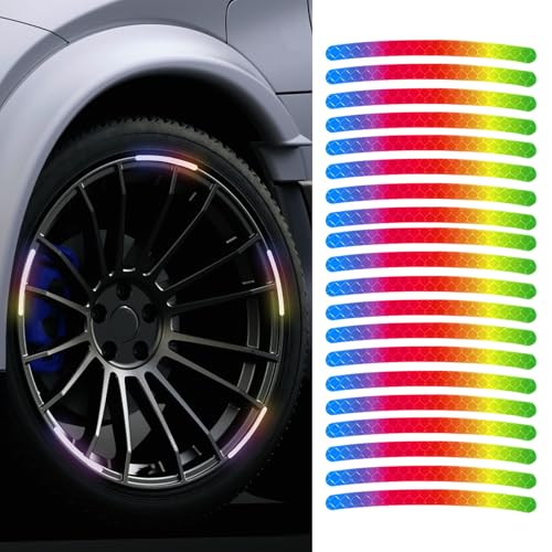 20PCS Reflective Car Wheel Decorative Stripe Stickers, Car Wheel Decals, Night Safety Warning Car Stickers, Anti-Scratch Reflective Rim Stickers Universal for Cars Motorcycles (Colorful) - color: Colorful
