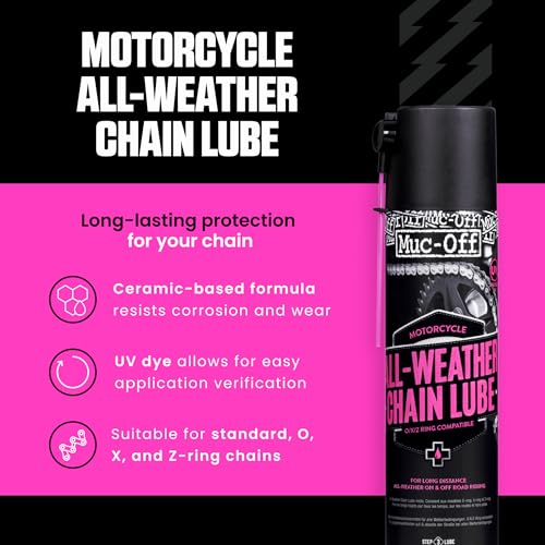 Muc Off All-Weather Motorcycle Chain Lube, 400 Milliliters - Premium Motorbike Chain Lubricant Spray - Formulated for All Weather Conditions