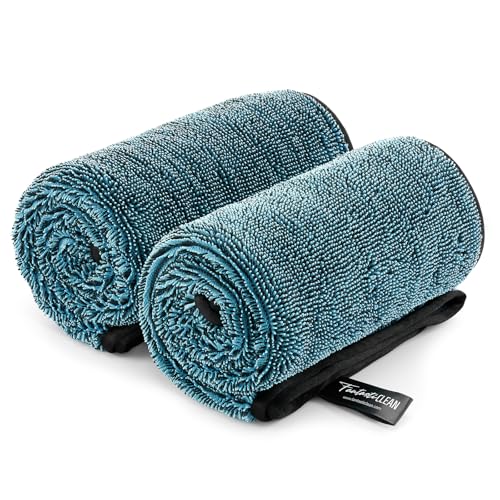 Fantasticlean Large Car Drying Towels- 2 Pack, 32‘’ by 24'' - Premium Microfiber Cleaning Cloth with Dual-Colored Twisted Loop, Ultra Absorbent, Scratch-Free for Instant Car Detailing (Blue) - color: Blue