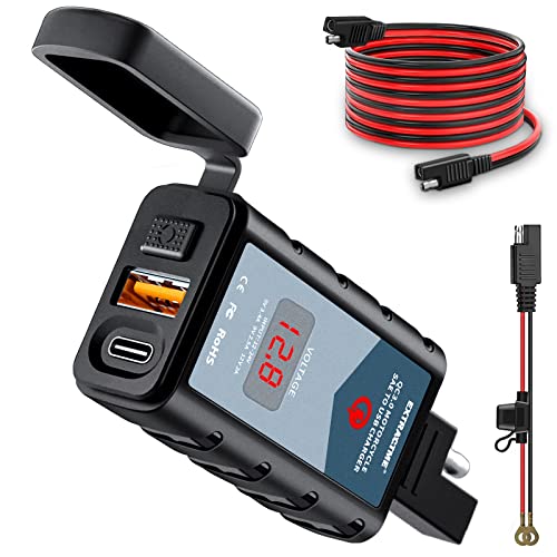 EXTRACTME 6.4A Motorcycle USB Charger, Total 44W Dual USB Type C PD & Quick Charge 3.0 Motorcycle Phone Charger with Voltmeter & ON/Off Switch, Waterproof Motorcycle Accessories SAE to USB Adapter - color: Red USB A&C Port