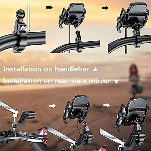BRCOVAN Motorcycle Phone Mount Holder with Wireless & USB-C Charger | Qi 15W & PD 20W, Waterproof Cellphone Cradle with Aluminum Alloy Handlebar Mounting Base for 4'' - 8'' Smartphones