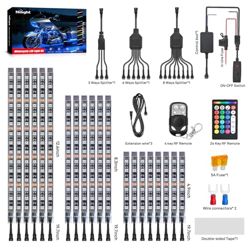 Nilight 20PCS Motorcycle RGB LED Light Kit Waterproof Multi Color Atmosphere Neon Accent Lights Lamp APP and Remote Control Underbody Strips for Harley Davidson Honda Kawasaki Yamaha Suzuki - color: 20Pcs RGB LED Strip-APP