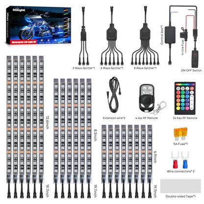 Nilight 20PCS Motorcycle RGB LED Light Kit Waterproof Multi Color Atmosphere Neon Accent Lights Lamp APP and Remote Control Underbody Strips for Harley Davidson Honda Kawasaki Yamaha Suzuki - color: 20Pcs RGB LED Strip-APP