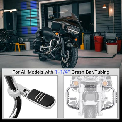 1.25" (32mm) Adjustable Highway Foot Pegs w/Mounting P-Clamps for Harley Davidson Touring Street Glide/Road Glide/Electra Glide/Road King Motorcycle with 1-1/4" Crash Bar,CHROME#1