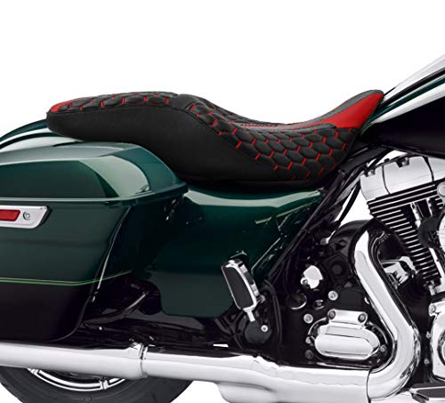 C.C. RIDER Octogon Highway 2-up Motorcycle Seat Driver Passenger Touring Seat for Harley Davison Electra Glide Classic Street Glide Road Glide 2009-2023 - color: Seat-Red Stitching