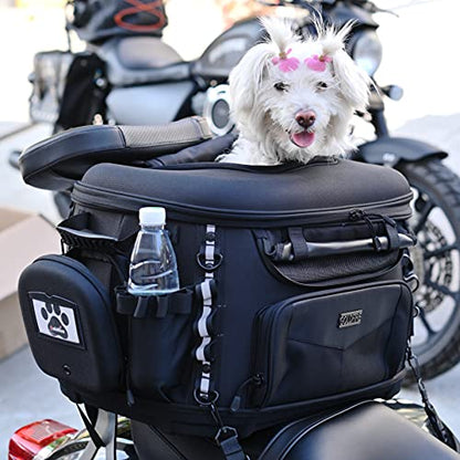 Motorcycle Dog Carrier, Back Seat Vehicle-Mounted Pet Carrier Travel Bag Cat Carrier Bag for Harley Trike Triumph Touring Street Glide Road King CVO (Black)