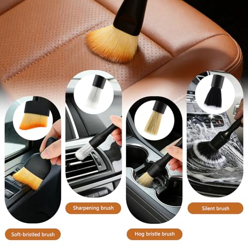 10 Pcs Car Detailing Brush Set, Ultra Soft No Scratch Detail Brushes with Ergonomic Handles, Multi Purpose Auto Cleaning Kit for Vents Dashboard Leather Seats Wheels Tires and Trim