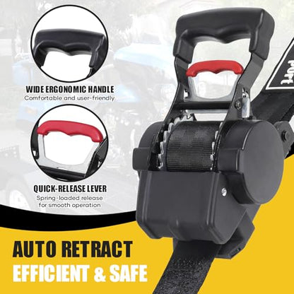 Ayaport Retractable Ratchet Straps 1.75in X 10ft, 4400lbs Break Strength, Heavy Duty Ratchet Straps Self Retractable Tie Down Straps with Hook & Soft Loops for Motorcycle, Cargo Trailer, Truck, 1PK - size: 1.75"x10'-1pc