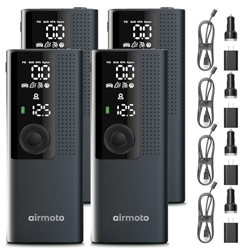 Airmoto and Power Kit Bundle Deal - 4 bundle - Tire Inflator Portable Air Compressor with Power Kit for Charging on The Road - Cordless Air Pump for Car Tires, Motorcycle, Bicycle, Balls (Pack of 4) - size: 4-Pack