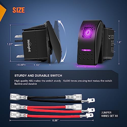 Nilight 3 Pack Rocker Switches with Night Glow Stickers On Off 5 PIN SPST LED Switch Pinkish Purple Backlit 12V/24V for Cars Trucks RVs Boats Auto Motorcycles - color: Purple 3 PCS